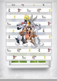 Resim Tweety Ve Sylvester Baskılı Çocuk Odası Perdesi - Dijital Baskılı Zebra Stor Perde Çok Renkli 