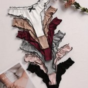 Resim 6 Çift Sevimli ve Seksi Kadın İç Çamaşırı, Kenarlarındaki Dalgalı Dantel Süslemesi ve Ortada Küçük Bir Bağcık ile. Genel Tarz Daha İnce ve Seksi, Vücut Dokusu ile Uygun Olacak Şekilde Belirli Bir Dereceye Kadar Esnek. 