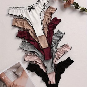 Resim 6 Çift Sevimli ve Seksi Kadın İç Çamaşırı, Kenarlarındaki Dalgalı Dantel Süslemesi ve Ortada Küçük Bir Bağcık ile. Genel Tarz Daha İnce ve Seksi, Vücut Dokusu ile Uygun Olacak Şekilde Belirli Bir Dereceye Kadar Esnek. 