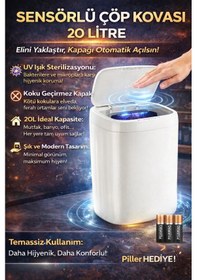Resim Buğz Akıllı Sensörlü Uv Işıklı 20 Litre Çöp Kovası - Mutfak, Banyo, İşyeri Ve Ofis Kullanımı Diğer 