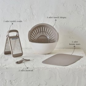 Resim Şık ve Kullanışlı Bej Mutfak Seti, Pratik ve Modern Tasarım. 