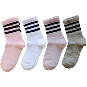 Resim Butik Kız Çocuk 4 Adet Renkli Çizgili Kolej Çorap 5-6, 7-8,9-10,11-12 Yaş Asorti 