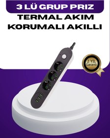 Resim TeknomAVM USB Yuvalı Anahtarlı Üçlü Priz 2 Metre Kablolu 