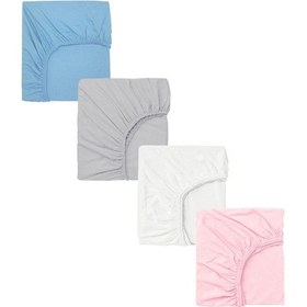 Resim 4 Adet Pamuklu Ve Lastikli 60 X 120 Cm Penye Bebek Çarşaf-mavi-pembe 