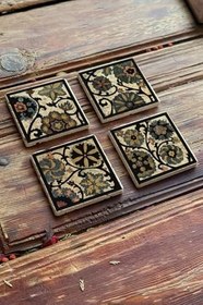 Resim Oscar Stone Decor Baskılı Doğaltaş Bardak Altlığı 4'Lü Set Desen Tile 4Dsn-104 