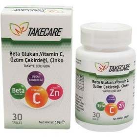 Resim Takecare Beta Glukan Vitamin C Üzüm Çekirdeği ve Çinko İçeren Takviye Edici Gıda 30 Tablet 