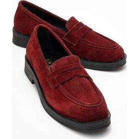 Resim Luvi Shoes Pline Bordo Süet Hakiki Deri Kadın Loafer Ayakkabı Bordo 
