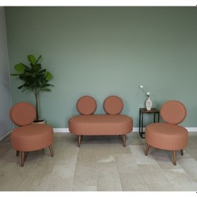 Resim Azra Mobilya Dünya Model Koltuk Takımı 2+1+1 Buklet Kumaş Ahşap Ayaklı Modern Ofis & Bekleme Alanı Seti Kiremit 