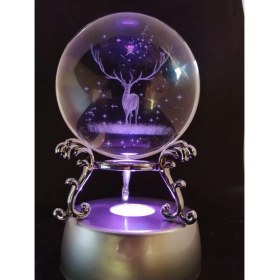 Resim herkesetoptantic Ren Geyiği Kristal Cam Küre Işıklı ve Standlı (Gümüş) 