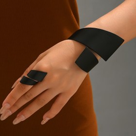 Resim 2 adet Avrupa ve Amerika Çapraz Sınırlı Siyah Düzensiz Bileklik + Yüzük Seti Kadın Aksesuarları 