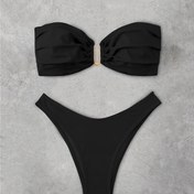 Resim FUBA.VI Seksi Straplez Bikini Seti Kadınlar İçin - Yüksek Esneklikli Düz Renk Plaj Giyimi, Çıkarılabilir Dolgular ve Kirpik Setleri ile, Deniz Kenarı Tatilleri, Plaj Aksesuarları için Mükemmel 
