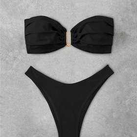 Resim FUBA.VI Seksi Straplez Bikini Seti Kadınlar İçin - Yüksek Esneklikli Düz Renk Plaj Giyimi, Çıkarılabilir Dolgular ve Kirpik Setleri ile, Deniz Kenarı Tatilleri, Plaj Aksesuarları için Mükemmel 