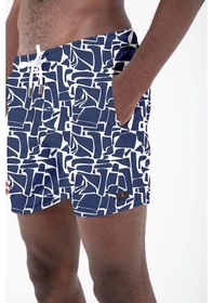 Resim Su İtici Özellikli Dijital Baskılı Erkek Plaj Deniz Şort Mayo - 203-lacivert 001 