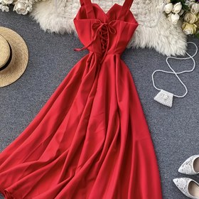 Resim Kadınlar İçin Şık Resmi ve Parti Elbisesi - Kolsuz A Kesim, Arka Bağcıklı Uzun Etekli, Esnemez Kumaşlı Düğünler, Galalar, Akşam Etkinlikleri için Özel Koleksiyon 