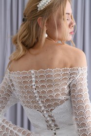 Resim Tangül&Ali'S Moda Evi Güpürlü Yırtmaçlı Gelinlik 