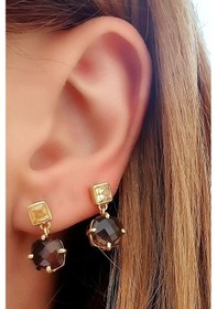 Resim Sitrin ve Dumanlı Kuvars Taşlı 925Ayar Gümüş Üzerine Altın Kaplam N11.87177 