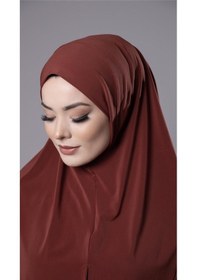 Resim Hürrem Bone Kiremit Pratik Hazır Geçmeli Tesettür Eşarp Sandy Kumaş Yırtmaçlı Düz Hijab 2310 05 
