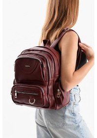 Resim Baginn Suni Deri Kadın Sırt Çantası 38 28 Cm Mega Bag Günlük Kullanıma Uygun Çok Cepli İçi Astarlı Bordo 