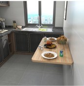 Resim Kydoniahome 45X72 Cm Duvara Monte Atlantik Çam Ahşap Desenli Mdf Lam Masa 