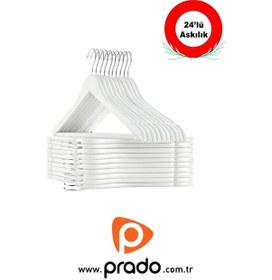 Resim Teknor-prado 24 Adet Ahşap Görünümlü Plastik A Kalite Siyah Stil Elbise Askısı Beyaz 