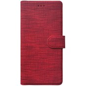 Resim Samsung Galaxy A20 Kılıf Fabric Book Wallet Kırmızı Microsonic