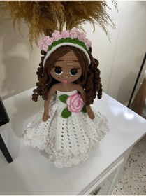Resim Wanderlust Sevimli Oyun Arkadaşı Örgü Saçlı Etekli El Yapımı Amigurumi Bebek 35cm 