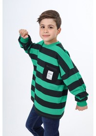 Resim Toontoy Kids Toontoy Erkek Çocuk Çizgili Sweatshirt Yeşil 