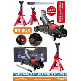 Resim Böhrer Hb0422t Alman Timsah Tipi 2 Ton Yatık Araç Kaldırma Krikosu + 2 Adet 2 Ton Sabit Araç Tutma Kriko Standı 