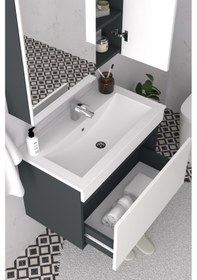Resim Teta Home Mersin 80 Cm Mdf Banyo Dolabı Seti Antrasit - Beyaz 