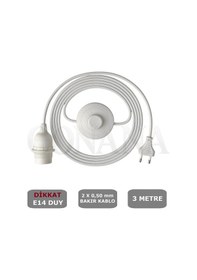 Resim E14 Duylu 3 Metre Yerpuarlı Aç Kapat Anahtar Fişli Seyyar 2x0,50 Beyaz 