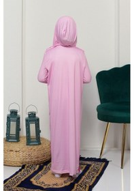 Resim Çocuk Namaz Takımı Pratik Tek Parça Desenli Kollu Tak Çıkar Başörtülü Likralı Tesettür Elbise 6-12 Yaş 925-0201 Çok Renkli 