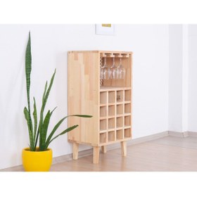 Resim mywoodteks Ahşap Şaraplık - Çok Amaçlı Bardak ve Şişe Rafı, Ayaklı Modern Şarap Dolabı 