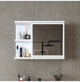 Resim Kulpsuz Tek Kapaklı Mat Suntalam 60 Cm Aynalı Banyo Üst Dolap Byz Mat Beyaz 