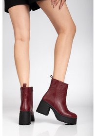 Resim Topuklu Bot Kadın Platform Bordo Yüzüdüz Fermuarlı-4180 Bordo 