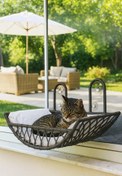 Resim Tasaryum Kedi ve Köpek El Örgüsü Vantuzlu Cam Yatağı Kedi Hamağı Puf Minderli Antrasit 