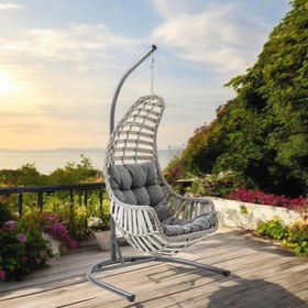 Resim Datça | Tekli Rattan Bahçe Salıncağı | Rehome Balkon Salıncağı - Beyaz 