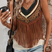 Resim Kadınlar için V Yaka Kolsuz Üst, Yaz/Bahar/Sonbahar için Mükemmel, Şort Arkadaşı, Şık Aksesuar|Vintage Baskılı Üst|Gündelik Stil Üst 