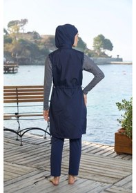 Resim Estiva 25950 Lacivert Marin Fermuarlı Desenli Tam Boy Tesettür Mayo Lacivert 