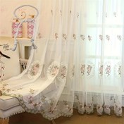 Resim 1 Adet Şık Çiçek Nakışlı Şeffaf Perde, Pembe ve Kahverengi Çiçeklerle İskandinav Tarzı - Yarı Şeffaf Polyester, Yatak Odası & Oturma Odası Dekoru için Çubuk Cep Tasarımı, Makinede Yıkanabilir, Gizlilik Şeffaf Perde|İskandinav Tarzı Perde|Karmaşık Nakış 