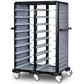 Resim Gastrolley İkili Termo Tepsi Arabası, 9+9 Tepsi Kapasiteli, 2 Yanı Kapalı, Arka Kapalı 