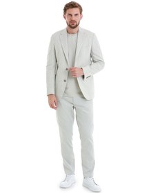 Resim Hatemoğlu Bej Slim Fit Çizgili Mono Yaka Casual Keten Ceket 14242024c002 25 Bej 