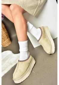 Resim Fox Shoes R612047302 Bej Süet İçi Tüylü Kalın Tabanlı Kadın Terlik Bej 