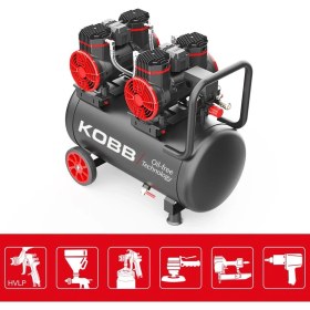 Resim Kobb KBK50S2 4.0 Hp 50 Lt 8 Bar Çift Motorlu Yağsız Sessiz Taşınabilir Hava Kompresörü 