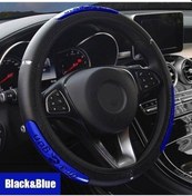 Resim Mavi Evrensel Serin Araba Direksiyon Kapakları Yansıtıcı Pu Deri Direksiyon Kapakları İş Tarzı 