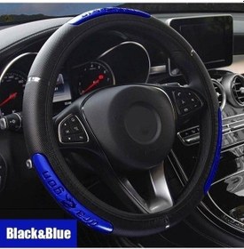 Resim Mavi Evrensel Serin Araba Direksiyon Kapakları Yansıtıcı Pu Deri Direksiyon Kapakları İş Tarzı 
