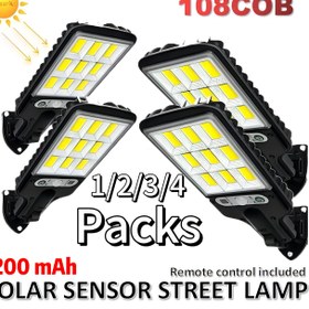Resim Staaricc 4/3/2/1 Paket 108COB Güneş Enerjili Sokak Lambası, Dış Mekan Duvar Işığı, Hareket Sensörlü 3 Aydınlatma Modlu Bahçe Patiyo Yolu Güvenlik Aydınlatması için Güneş Enerjili LED Sokak Lambası 