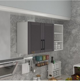 Resim Kenzlife Hazır Mutfak Dolabı Maydanoz90 Gri Mod2 90 120 32 Mebran Kapak Suntalam Gövde Beyaz 