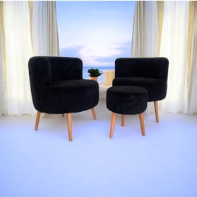 Resim Edam Siyah Çay Seti İkili Koltuk Berjer ve Puf Takımı (Salon, Balkon, Ofis) 3'Lü Takım 