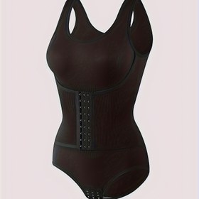 Resim Kadınların Yüksek Destekli Karın Kontrolü Şekillendirici Bodysuit - Ön Kapatma ile Bel Eğitmeni, Popo Kaldırıcı ve Karın Desteği, Naylon-Spandeks Karışımı, Yastıksız, Düz Renk, Duruş ve Güven için, Duruş Geliştirme, Şık Tasarım, Dayanıklı Kumaş 