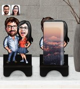 Resim Bk Gift Kişiye Özel Sevgililer Karikatürlü Ahşap Biblo Telefon Standı-105 